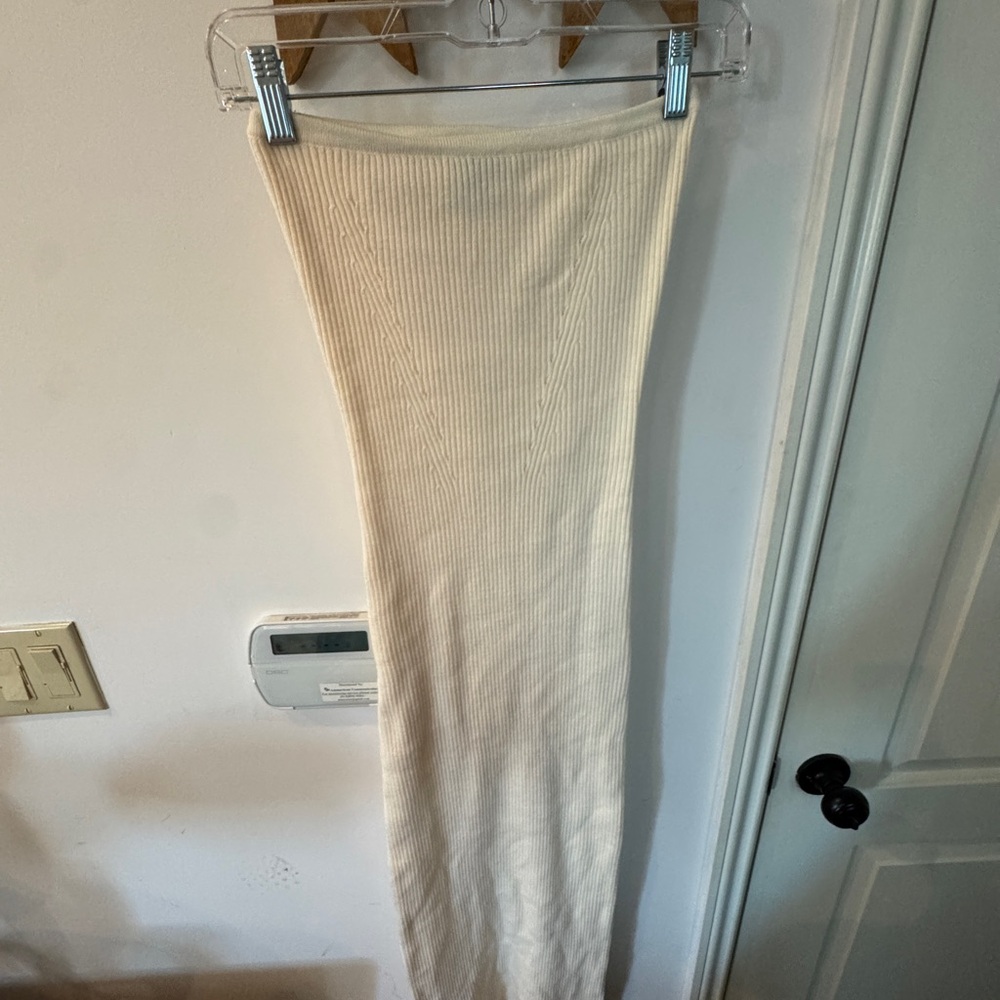 PRINCESS POLLY Cream Ribbed Maxi Dress XS/S